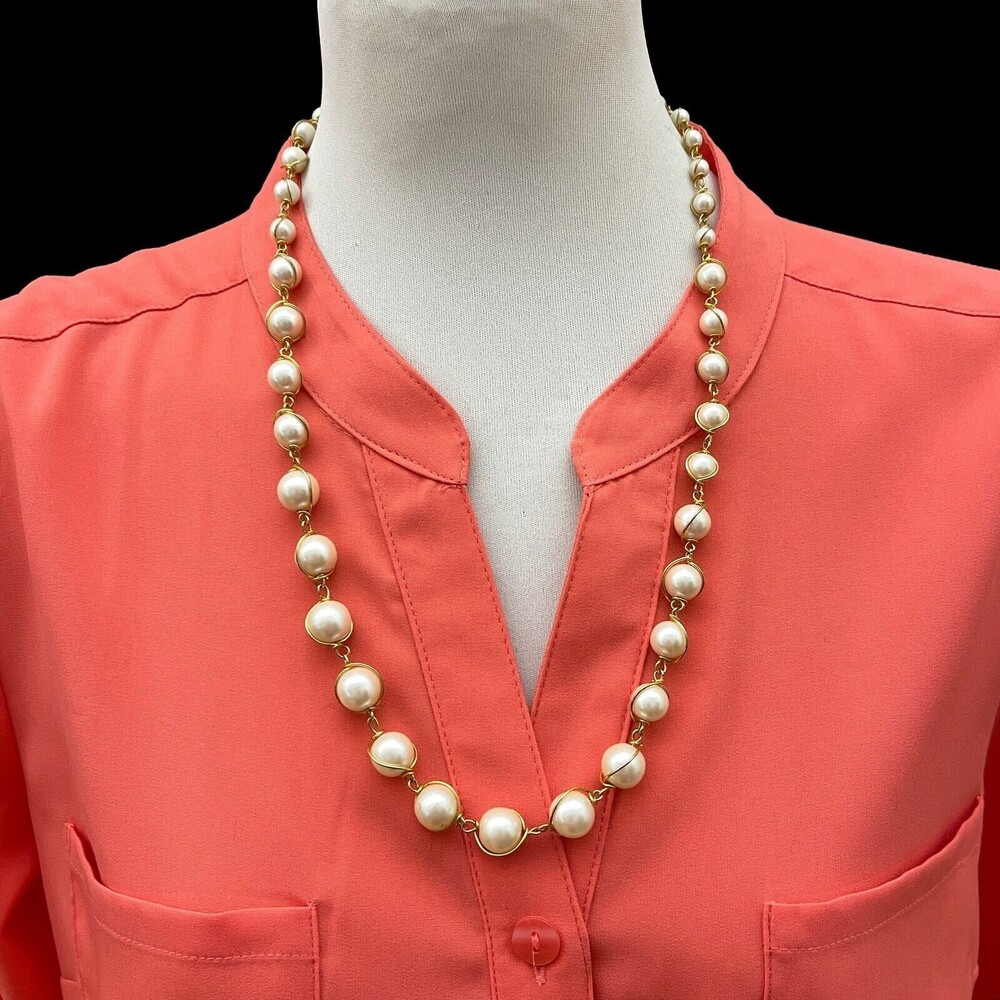 Gold-tone‎ White Faux Pearls Beaded Women's Fashion Necklace NWOT